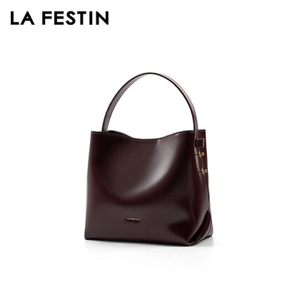 LA FESTIN Split Leather Bucket Tote Bag