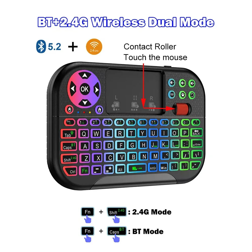 Dual-Mode Bluetooth & 2.4G Mini Keyboard with Touchpad and Scroll Wheel