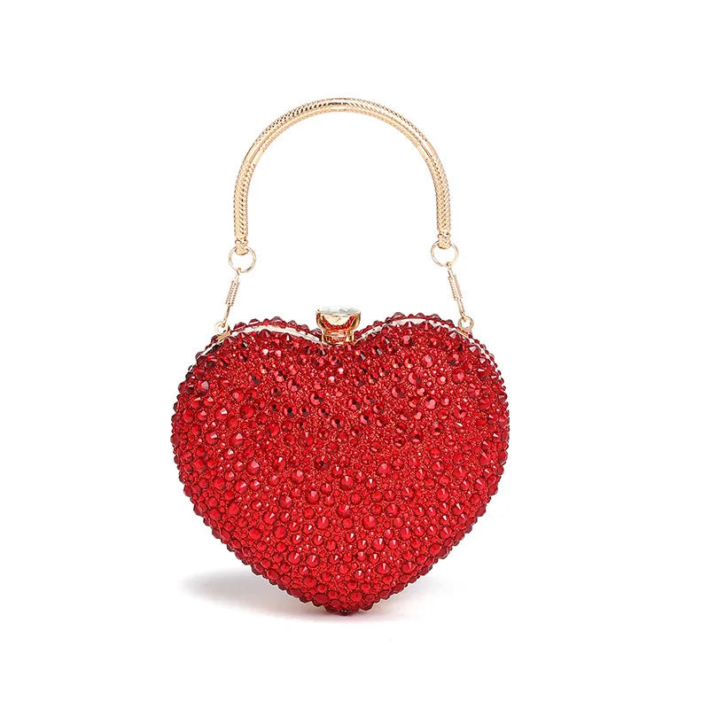 Luxury Heart Crystal Rhinestone Evening Clutch Bag