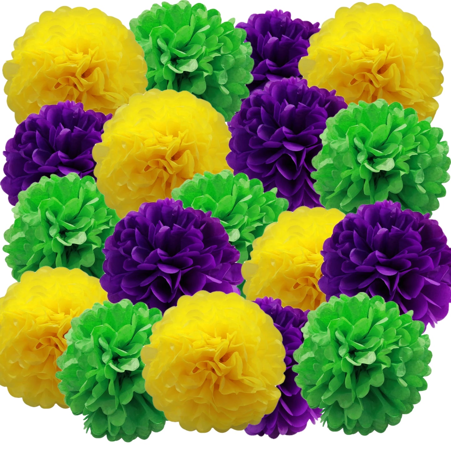 Mardi Gras Tissue Paper Pom Pom Decorations Set