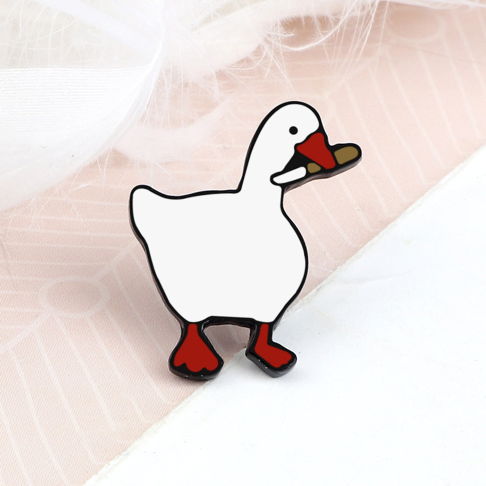 Funny White Goose Brooches Shirt Lapel Pin