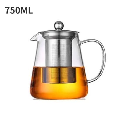 Heat-Resistant Borosilicate Glass Teapot with Stainless Steel Infuser