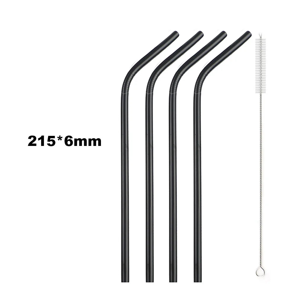 Reusable 304 Stainless Steel Drinking Straws Set with Cleaning Brush