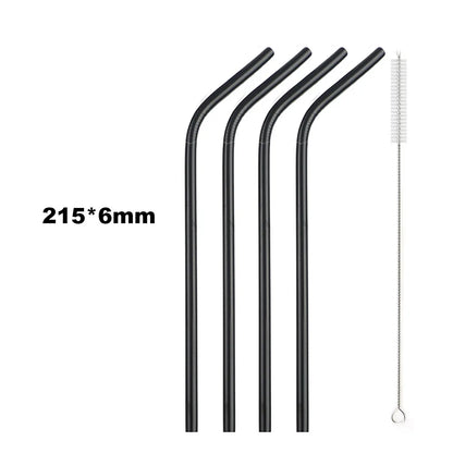 Reusable 304 Stainless Steel Drinking Straws Set with Cleaning Brush