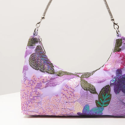Floral Embroidered Sequin Shoulder Bag