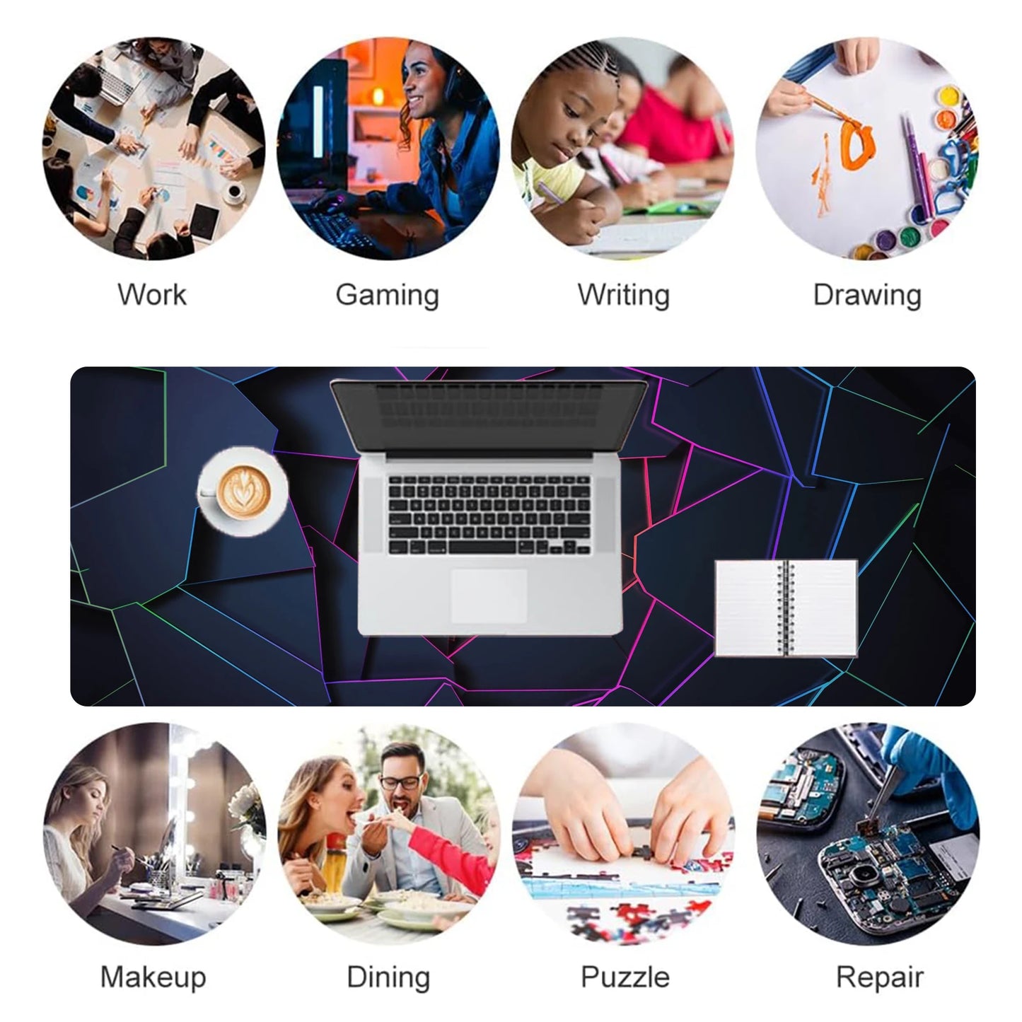 Extended Geometric Gaming Mouse Pad with Non-Slip Base