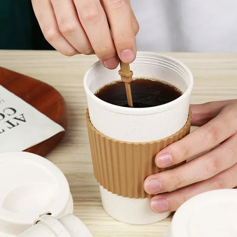 450ml Wheat Straw Reusable Coffee Cup with Lid
