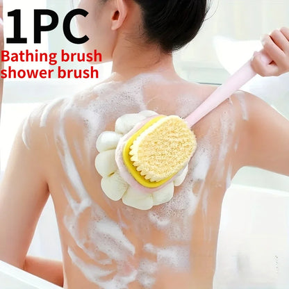 Long Handle Shower Body Brush with Loofah & Exfoliating Bristles
