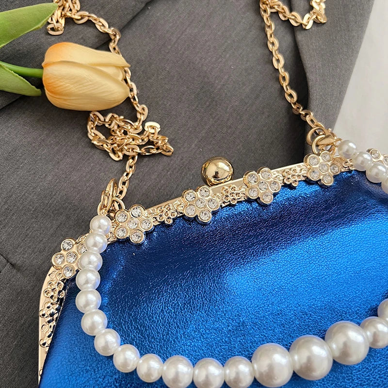 Luxury Pearl Chain Minaudière Shoulder Bag