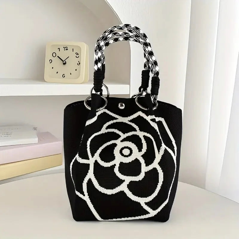 Floral Knit Tote Shoulder Bag