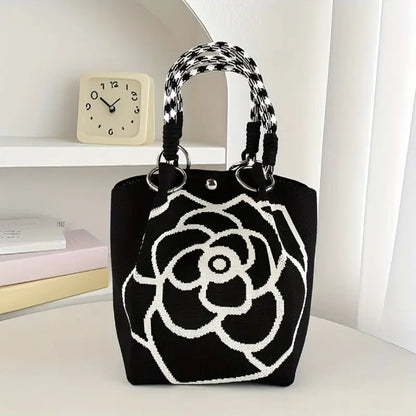 Floral Knit Tote Shoulder Bag