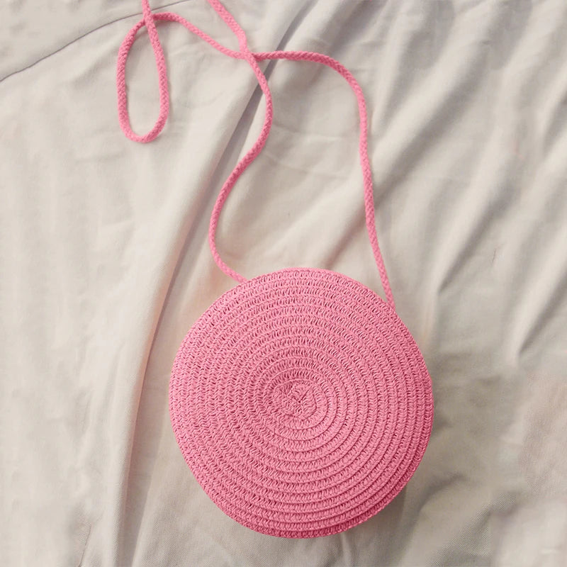 Handwoven Round Straw Crossbody Bag