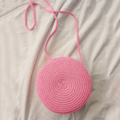 Handwoven Round Straw Crossbody Bag