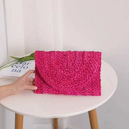 Women’s Handwoven Straw Envelope Clutch Bag