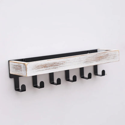 Wooden Wall Key Holder with Shelf & 6 Hooks