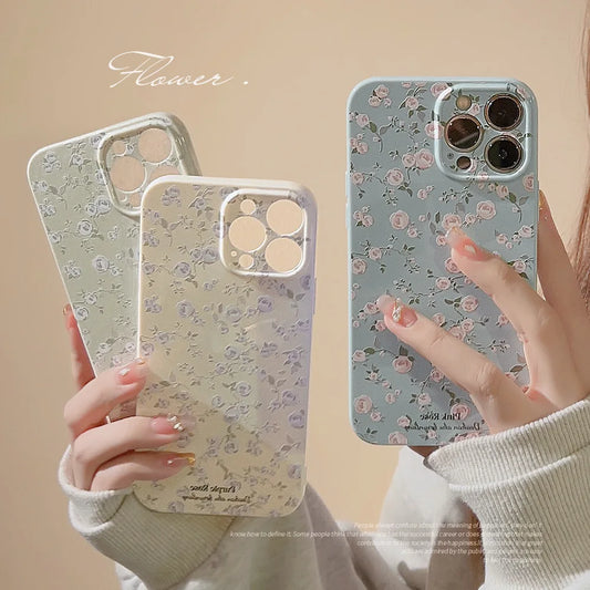 Retro Floral Pattern Cover Case for iPhone 16 15 14 13 12 11 Pro Max Plus