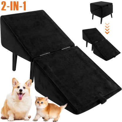2-in-1 Folding Dog Ramp & Ottoman Pet Steps