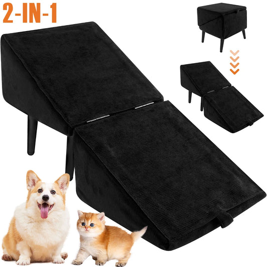 2-in-1 Folding Dog Ramp & Ottoman Pet Steps