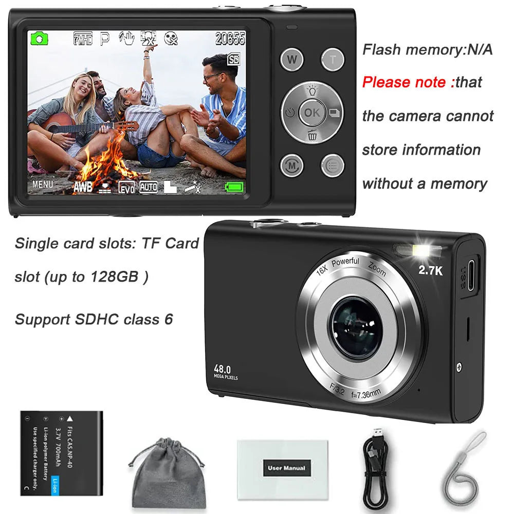 4K Autofocus Digital Camera with 48MP Photos & 2.8” IPS Screen