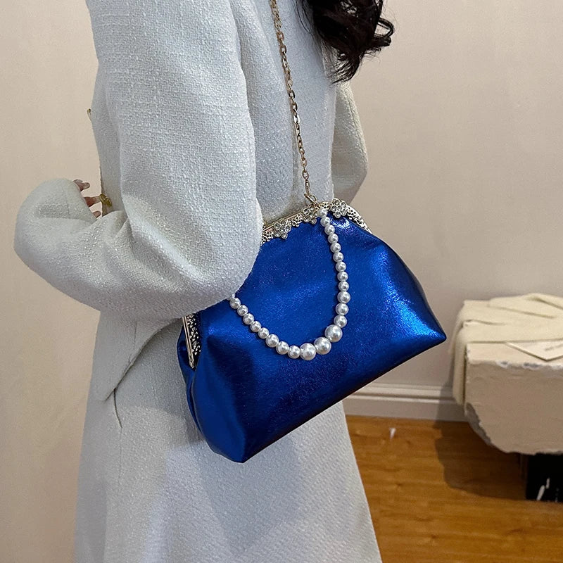 Luxury Pearl Chain Minaudière Shoulder Bag