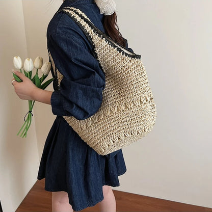 Woven Cotton Bucket Shoulder Bag