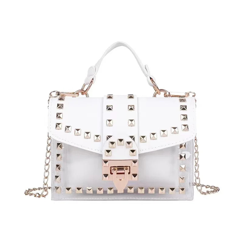 Studded Graffiti Crossbody Satchel Bag