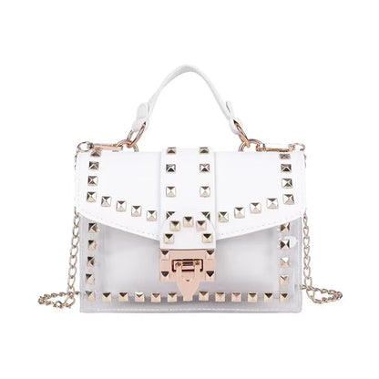 Studded Graffiti Crossbody Satchel Bag