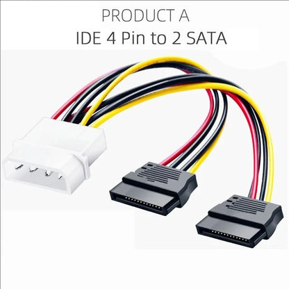 Dual SATA 15-Pin & 4-Pin Molex Power Splitter Cable for PC Hard Drives and SSDs