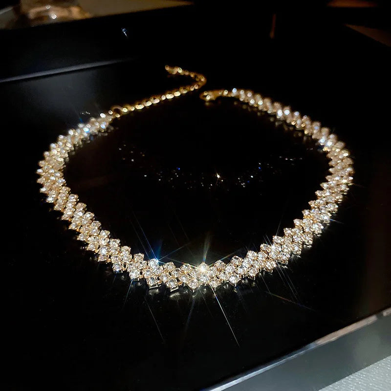 Geometric Rhinestone Crystal Choker Necklace