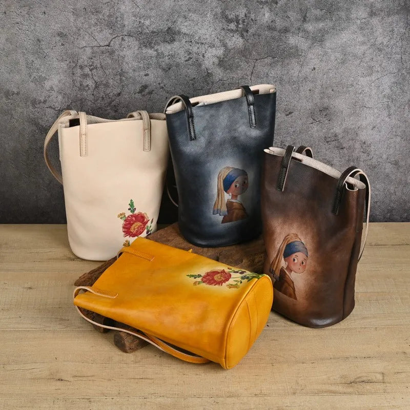 Johnature Genuine Cowhide Leather Shoulder Bag