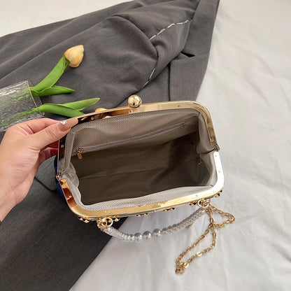 Luxury Pearl Chain Minaudière Shoulder Bag