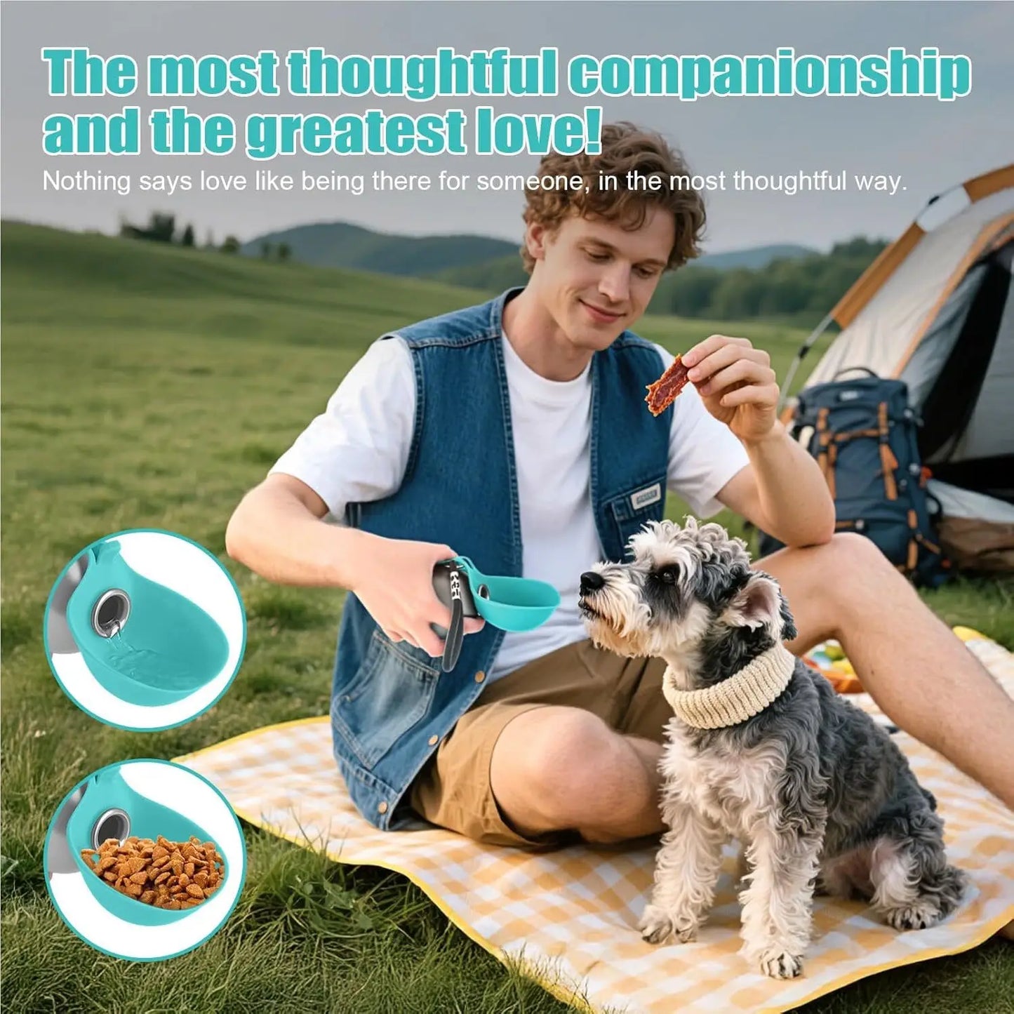Portable Stainless Steel Dog Water Bottle with Collapsible Silicone Bowl