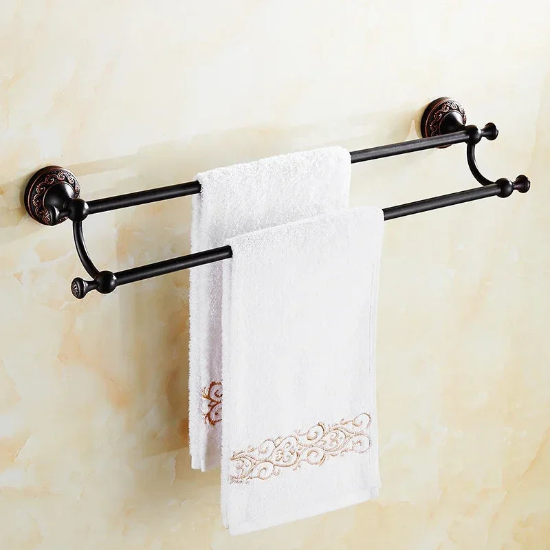 Black Bronze Carved Bathroom Hardware Accessories Set