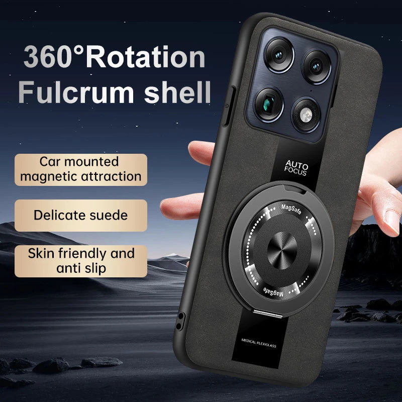 Luxury Magnetic Leather Phone Case with Rotating Ring Stand