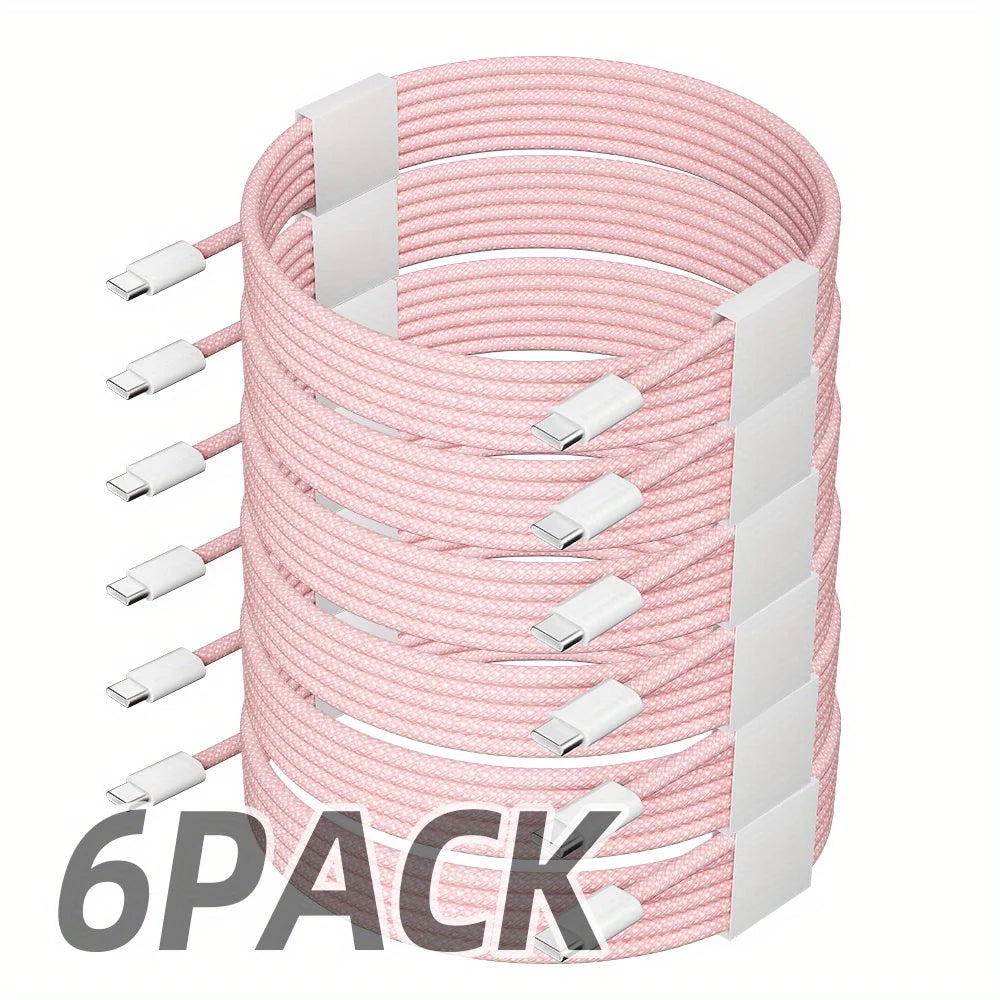 6-Pack USB-C to USB-C 60W Fast Charging Cable