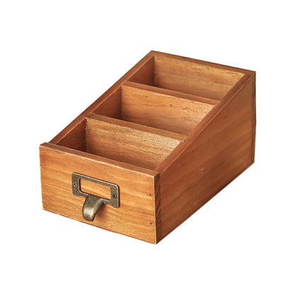 Vintage Wooden Desktop Organizer Storage Box