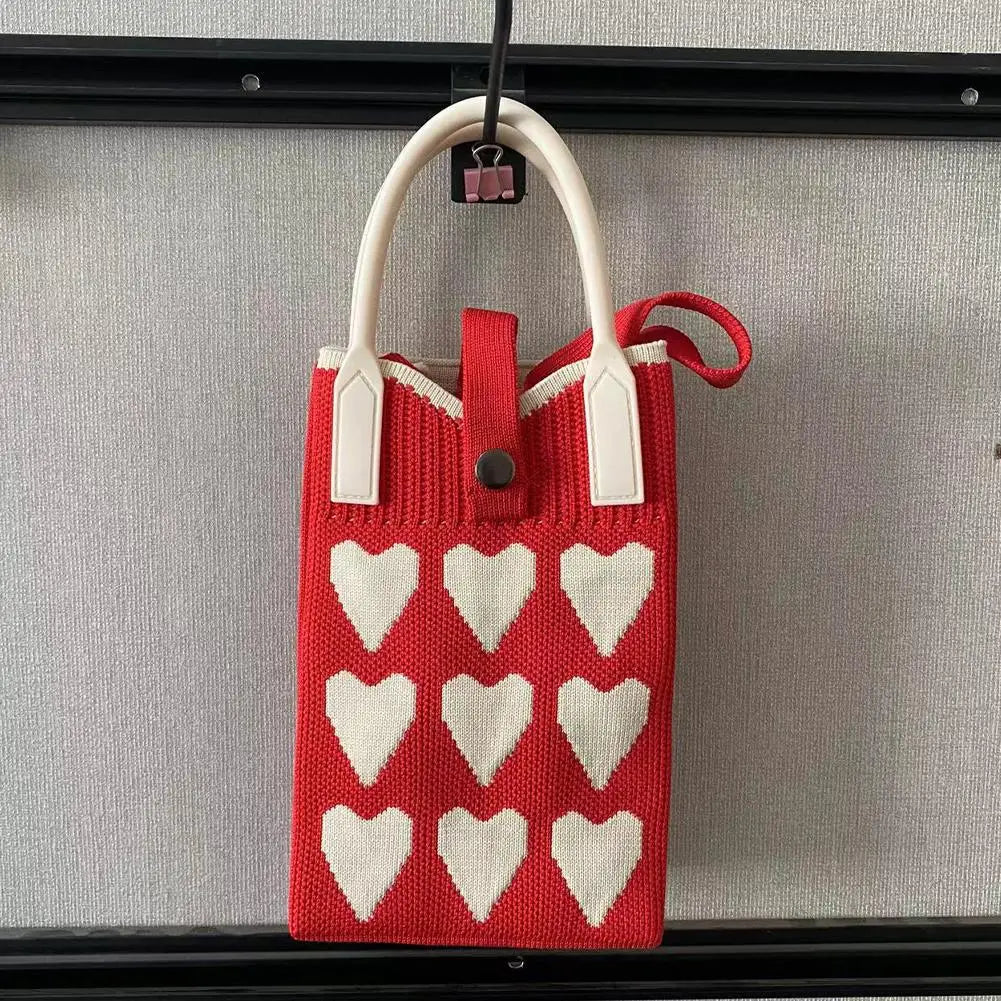 Knitted Heart Mini Crossbody Phone Bag