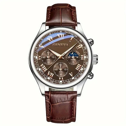 Roman Numeral Leather Strap Quartz Watch