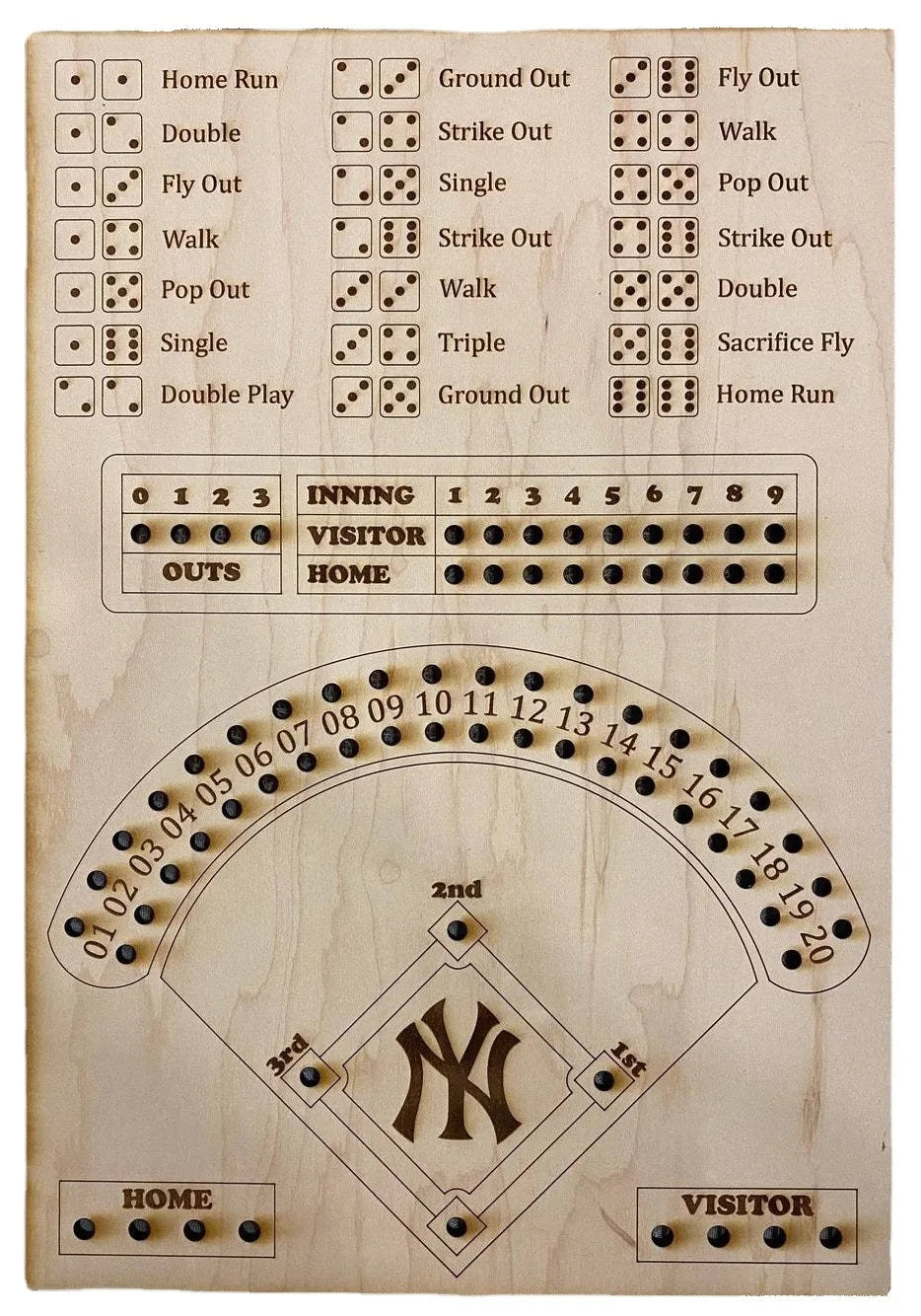 Wooden Baseball Dice Board Game