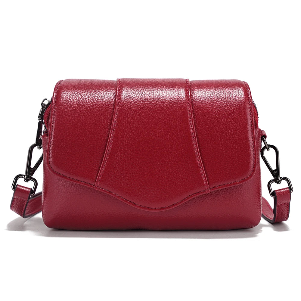 Genuine Leather Multi-Compartment Crossbody Bag