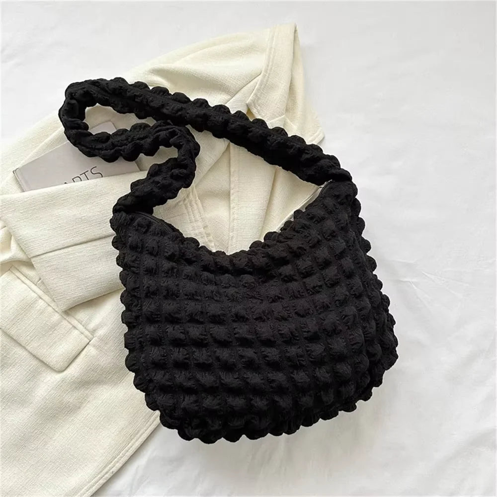 Pleated Quilted Crossbody Shoulder Bag