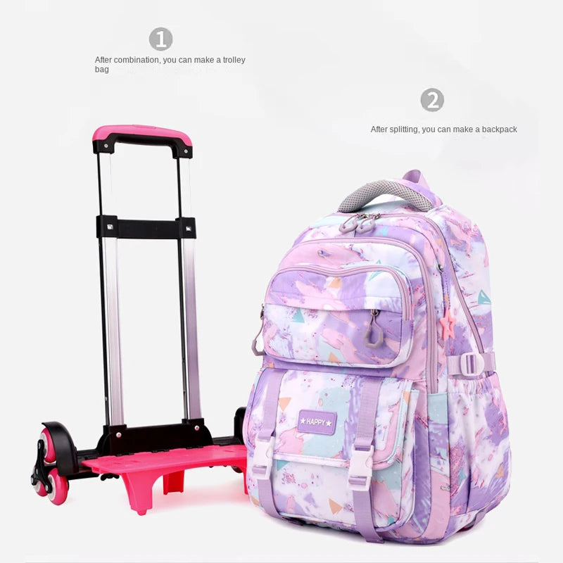 Girls Rolling School Backpack with Wheels