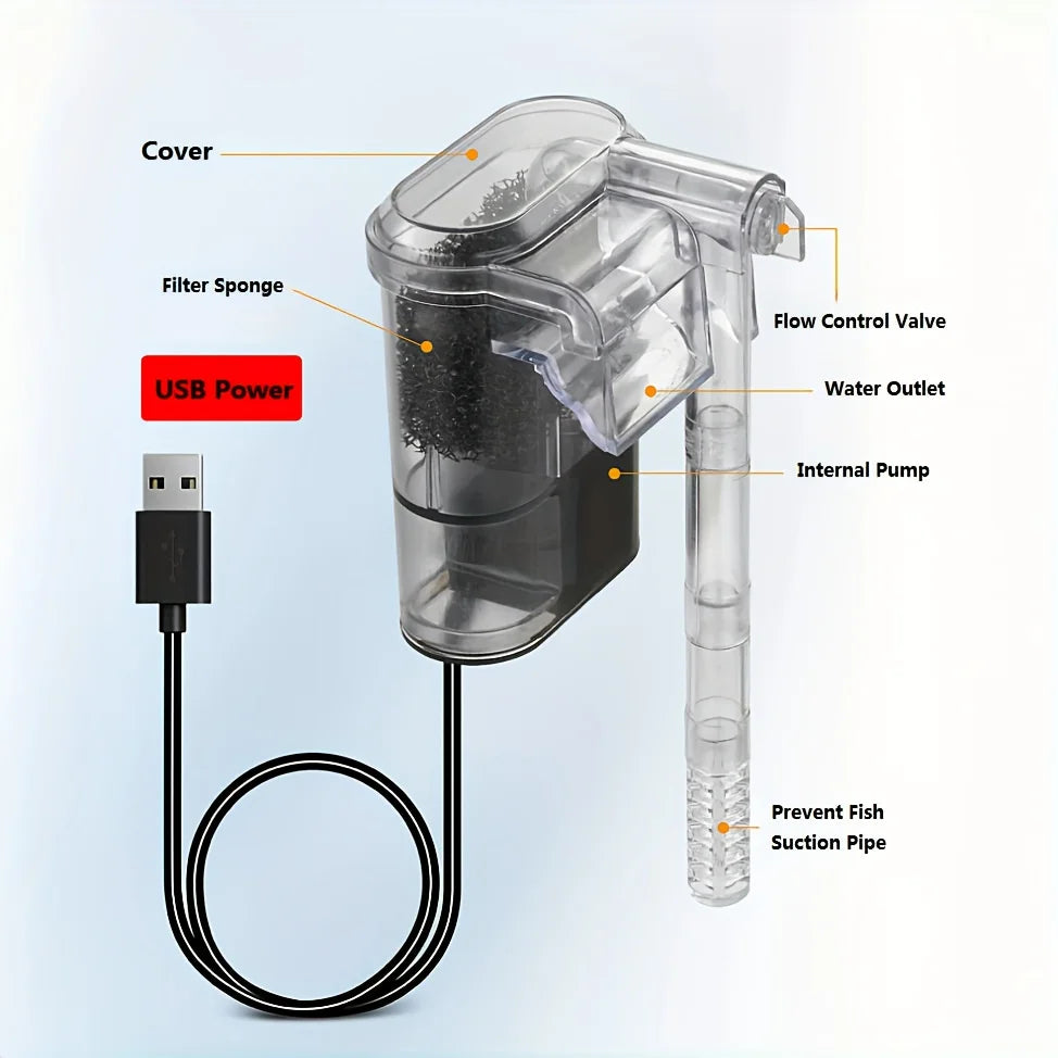 USB Hang-On-Back Aquarium Waterfall Filter