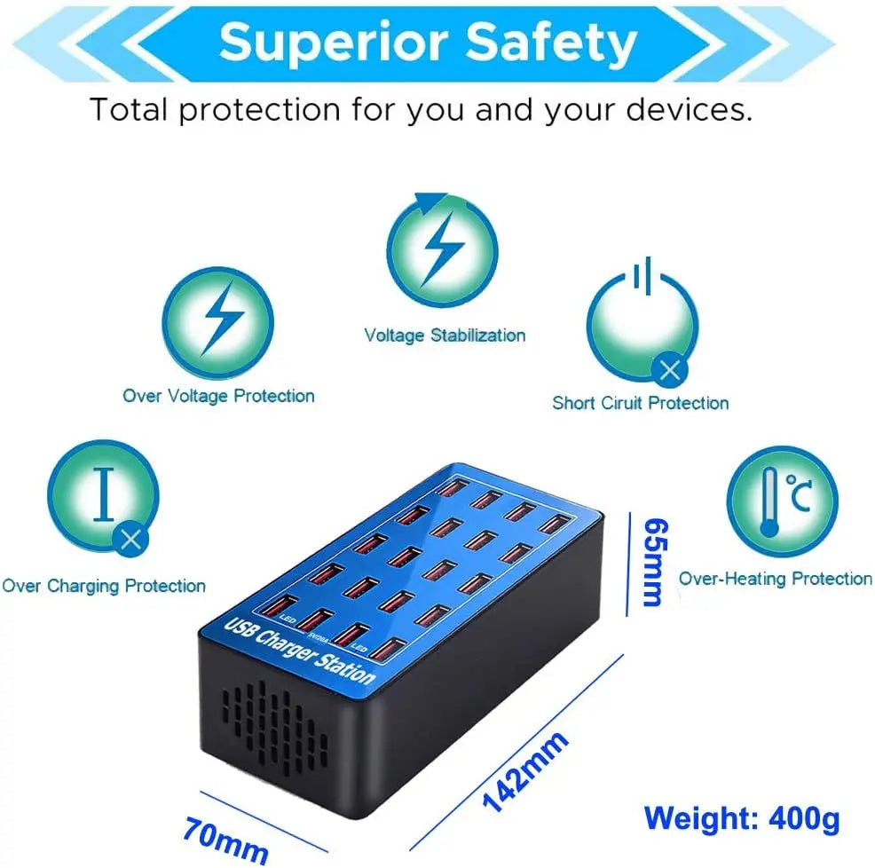 20-Port 100W USB Charging Statio