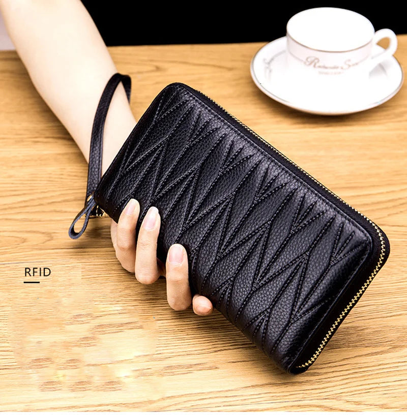 Genuine Cow Leather Zip-Around Wallet with 36 Card Slots