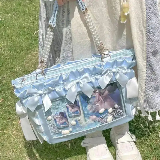 Y2K Bow Satin Crossbody Tote Bag