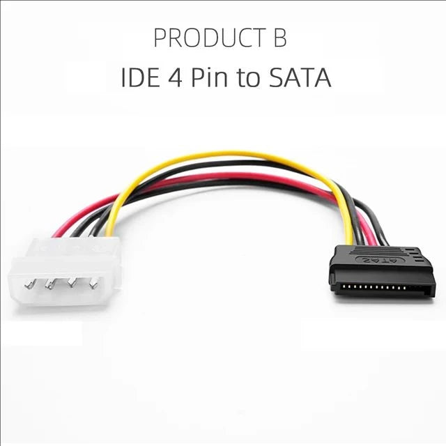 Dual SATA 15-Pin & 4-Pin Molex Power Splitter Cable for PC Hard Drives and SSDs