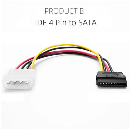 Dual SATA 15-Pin & 4-Pin Molex Power Splitter Cable for PC Hard Drives and SSDs