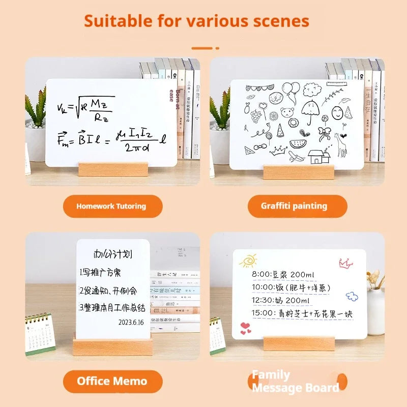 Desktop Dry Erase Memo Board with Wooden Stand