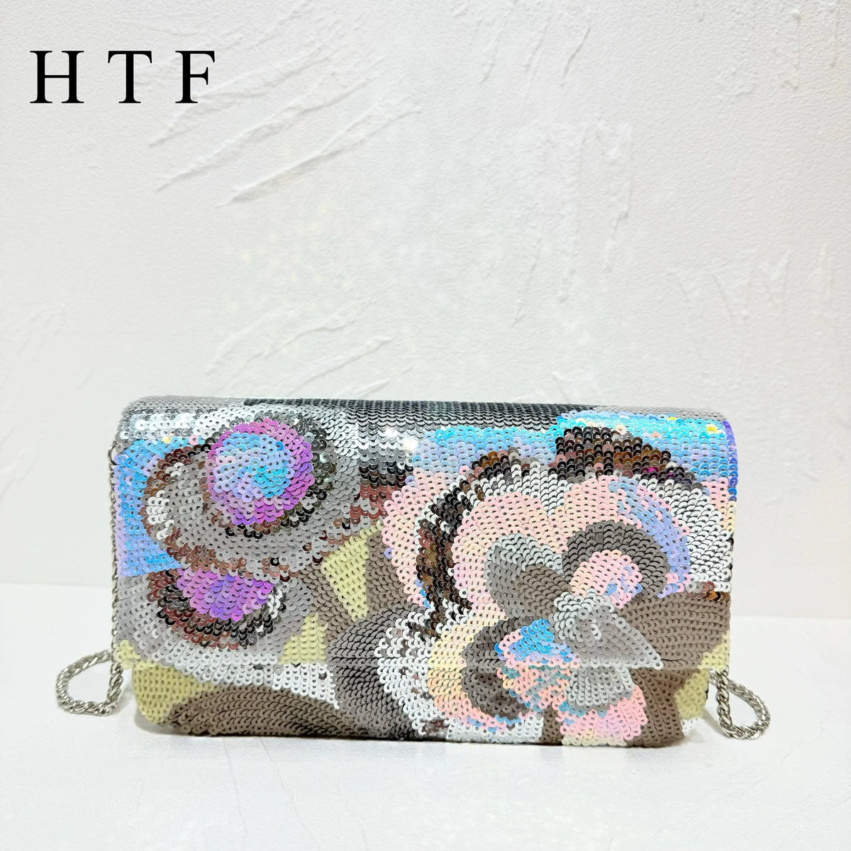 Floral Sequin Evening Clutch Bag